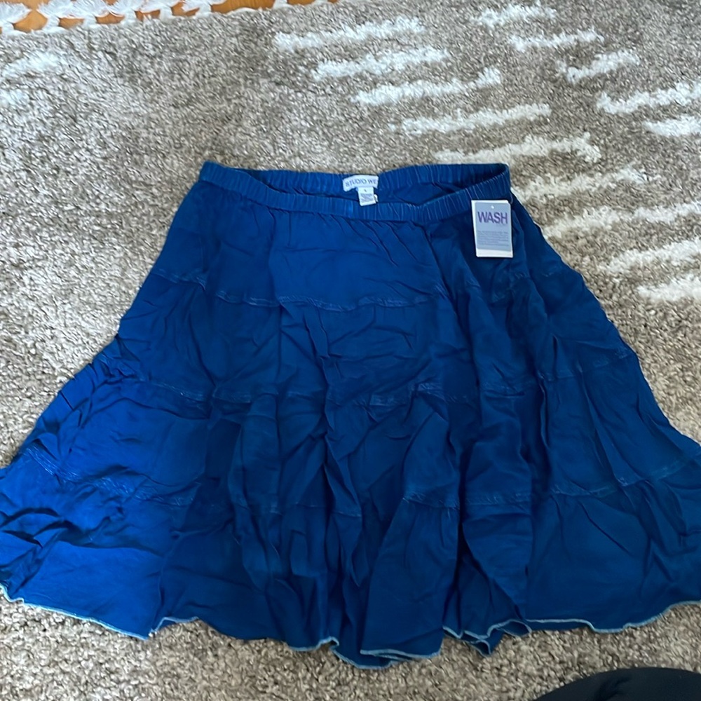 Knee length indigo flowy skirt